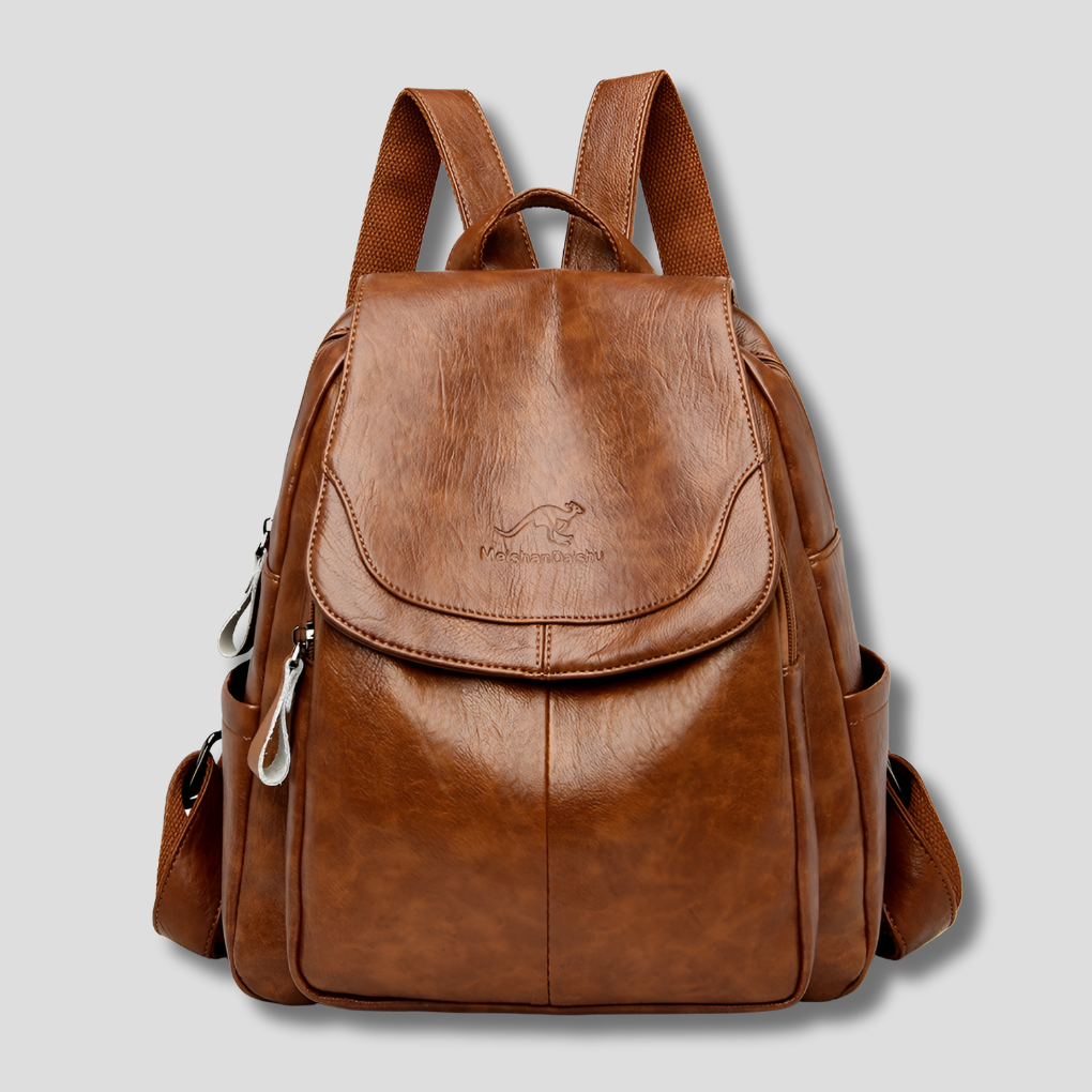 Women's Leather Backpack Rucksack with Top Flap and Embossed Detail Fashion Bag - Image 6