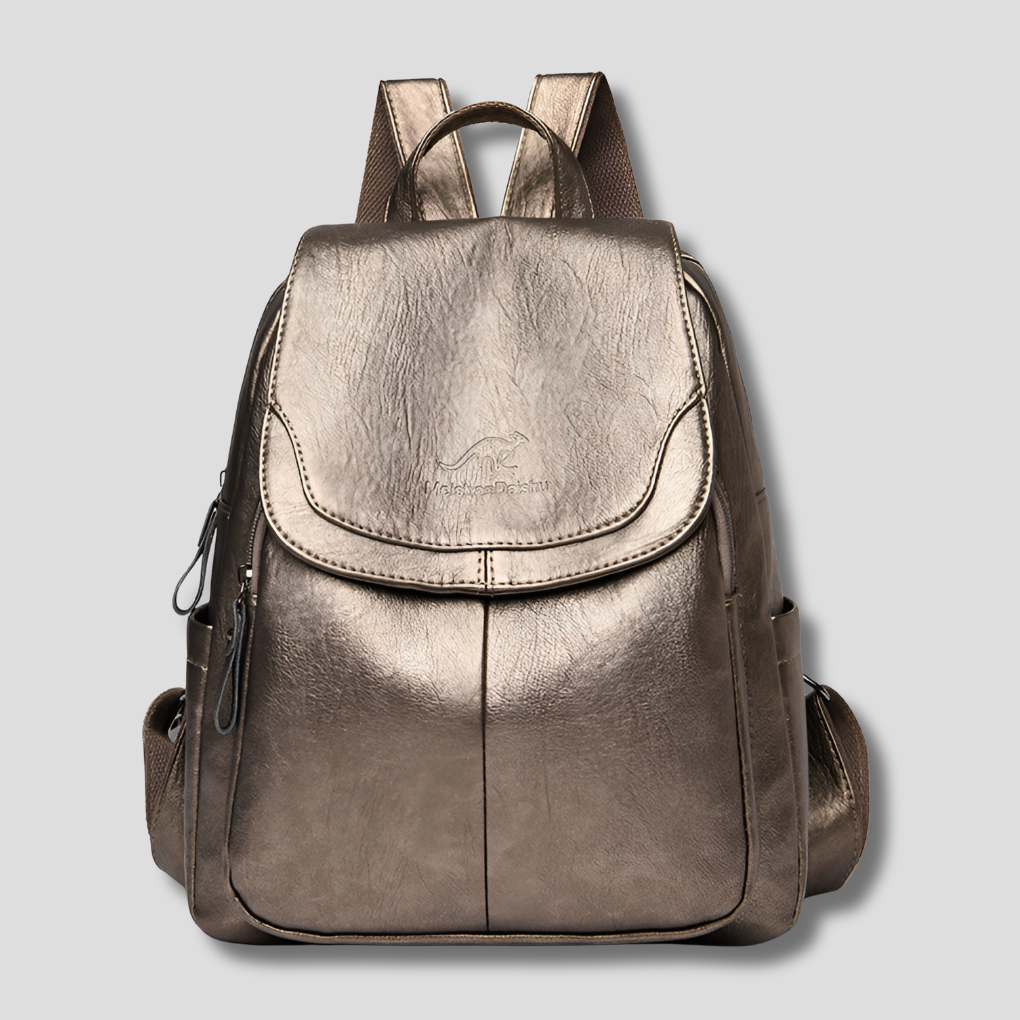 Women's Leather Backpack Rucksack with Top Flap and Embossed Detail Fashion Bag - Image 8