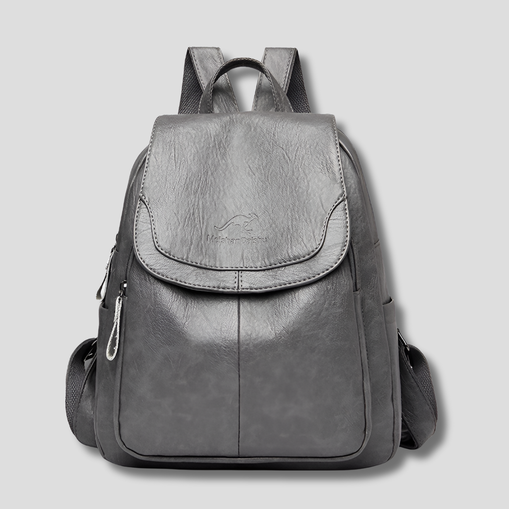 Women's Leather Backpack Rucksack with Top Flap and Embossed Detail Fashion Bag - Image 9