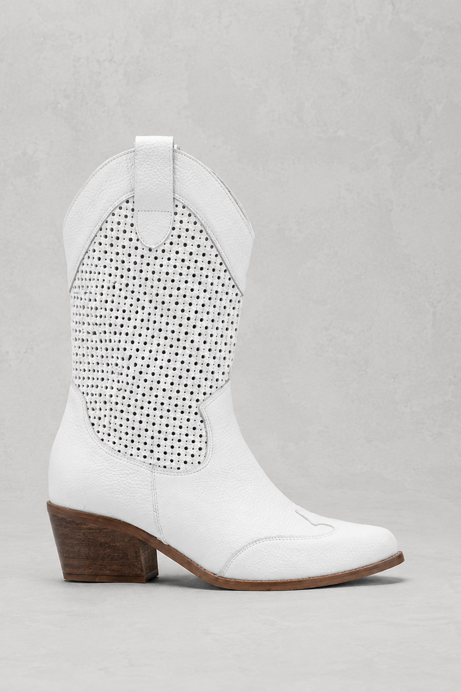 Women's Leather Cowboy Boots with Perforated Shaft and Block Heel - Image 3