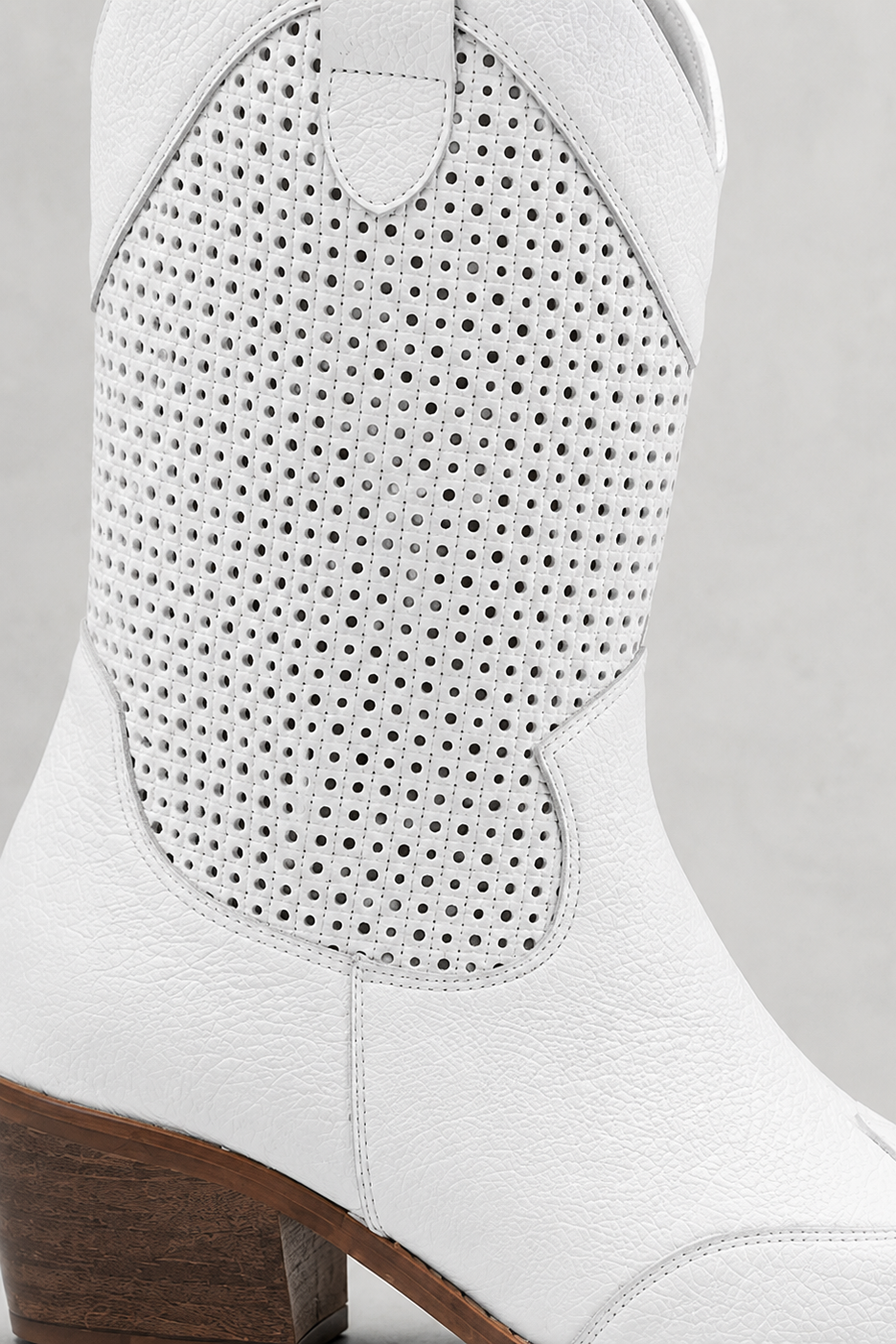 Women's Leather Cowboy Boots with Perforated Shaft and Block Heel - Image 4