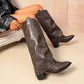 Women's Leather Knee Boots with Fold Over Slouchy Foldover Pull-On Design - Image 1
