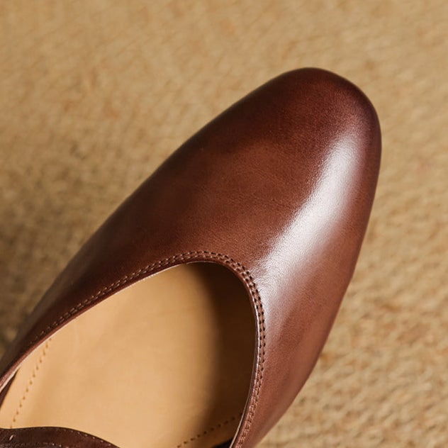 Women's Leather Mary Jane Mules Flat Shoes with Buckle Strap and Almond Toe - Image 7