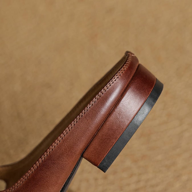Women's Leather Mary Jane Mules Flat Shoes with Buckle Strap and Almond Toe - Image 8
