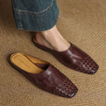Women's Leather Mules with Woven Square Toe Slip on Shoes - Image 2