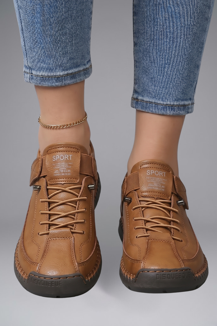 Women's Leather Slip-On Sneakers with Elastic Closure and Whipstitched Sole - Image 10