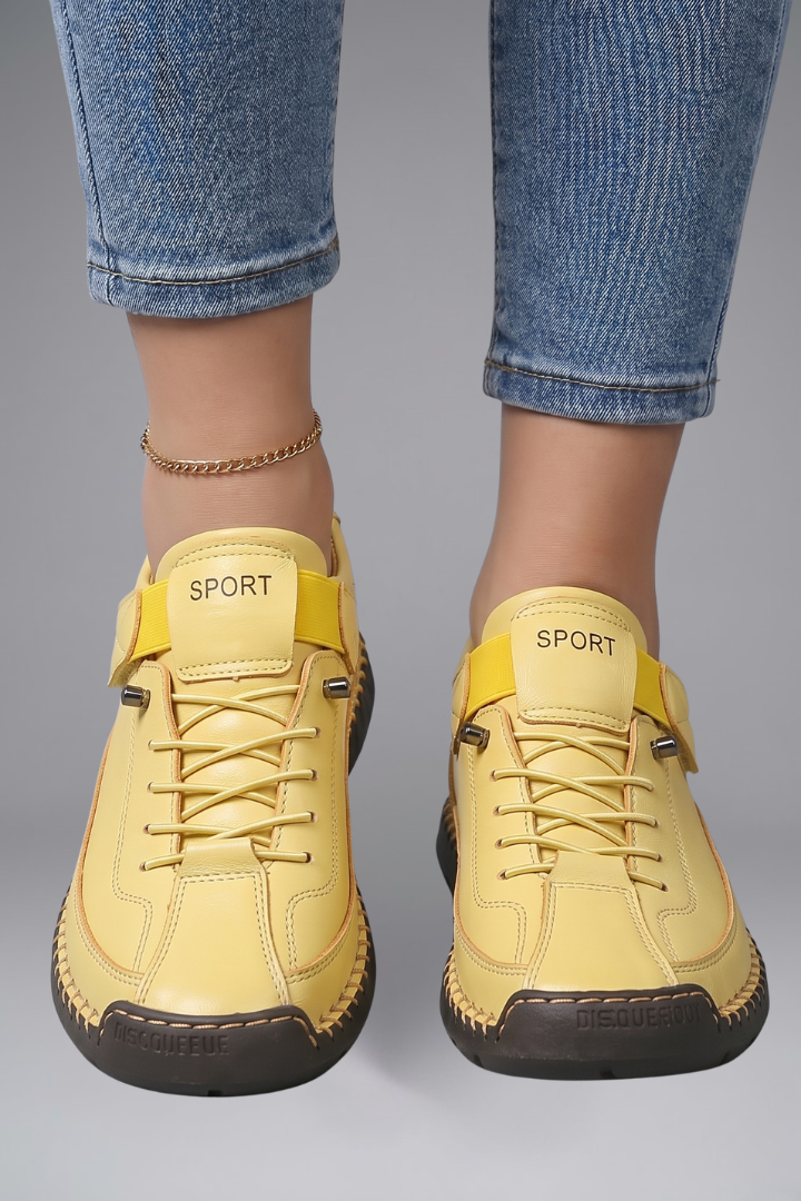 Women's Leather Slip-On Sneakers with Elastic Closure and Whipstitched Sole - Image 14