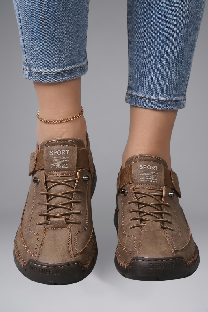 Women's Leather Slip-On Sneakers with Elastic Closure and Whipstitched Sole - Image 15