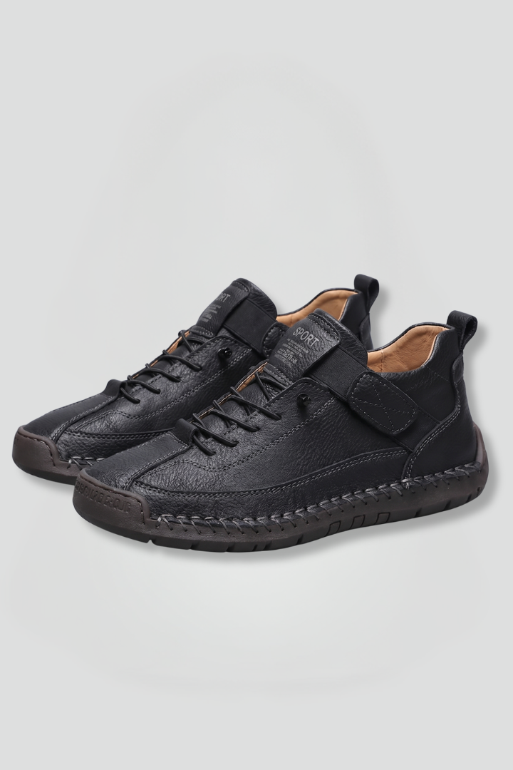 Women's Leather Slip-On Sneakers with Elastic Closure and Whipstitched Sole - Image 1