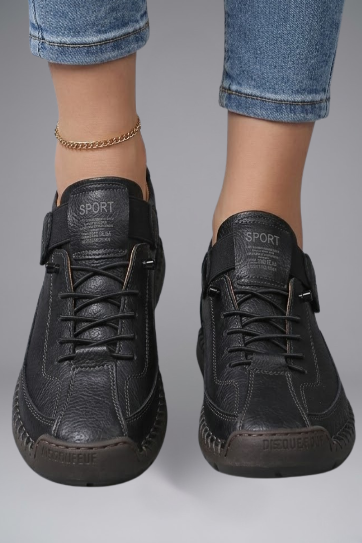 Women's Leather Slip-On Sneakers with Elastic Closure and Whipstitched Sole - Image 3