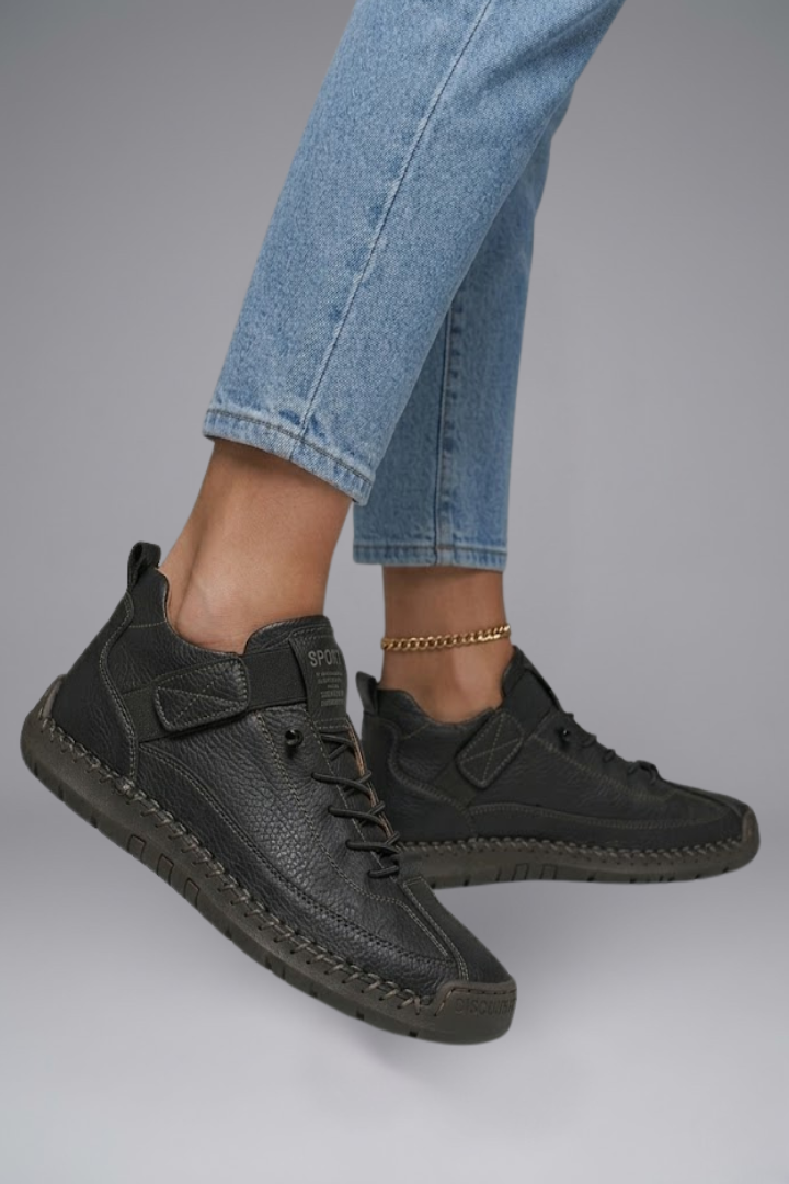 Women's Leather Slip-On Sneakers with Elastic Closure and Whipstitched Sole - Image 4