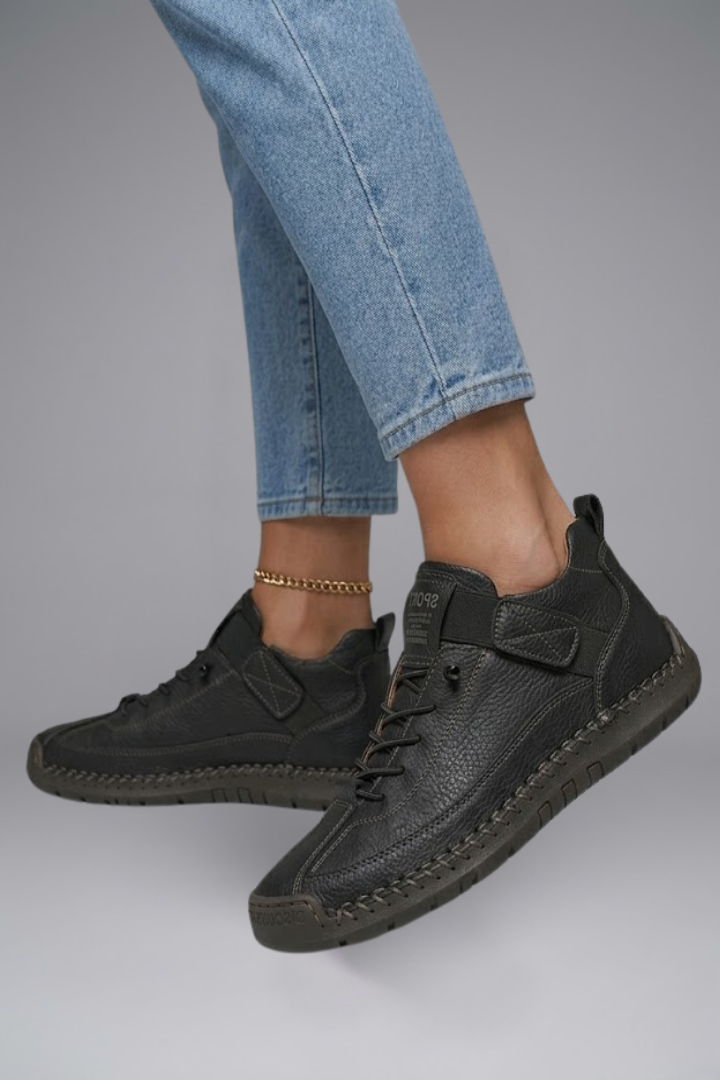 Women's Leather Slip-On Sneakers with Elastic Closure and Whipstitched Sole - Image 6