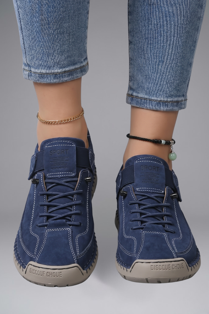 Women's Leather Slip-On Sneakers with Elastic Closure and Whipstitched Sole - Image 8