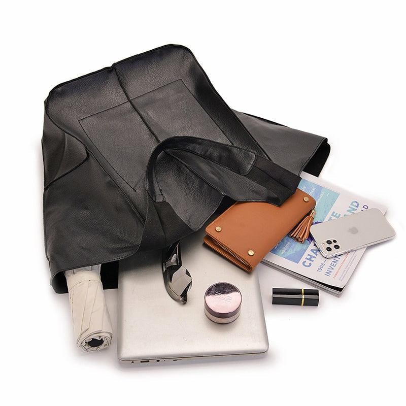 Women's Leather Tote Bag with Slouchy Unstructured Design and Front Pocket for Work - Image 11