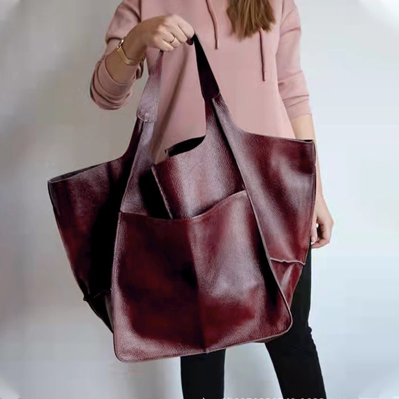 Women's Leather Tote Bag with Slouchy Unstructured Design and Front Pocket for Work - Image 13