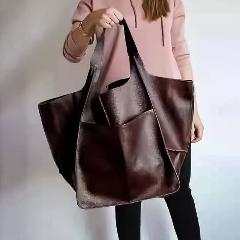 Women's Leather Tote Bag with Slouchy Unstructured Design and Front Pocket for Work - Image 17