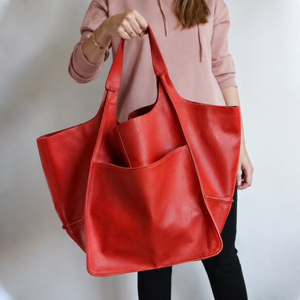 Women's Leather Tote Bag with Slouchy Unstructured Design and Front Pocket for Work - Image 18