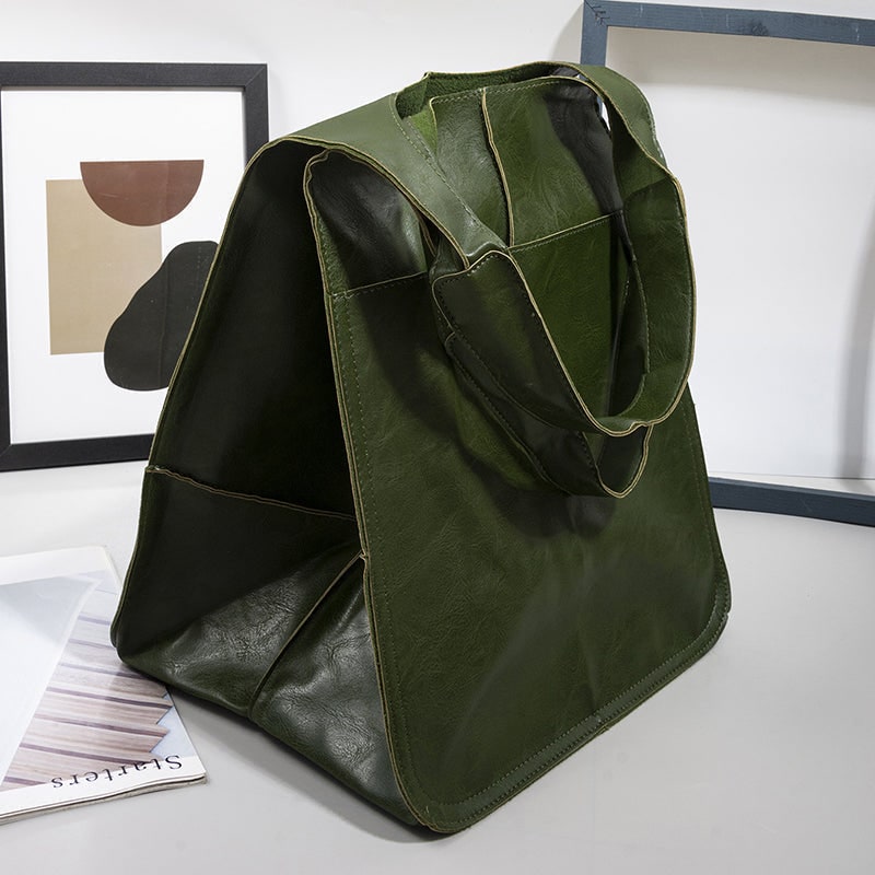Women's Leather Tote Bag with Slouchy Unstructured Design and Front Pocket for Work - Image 4