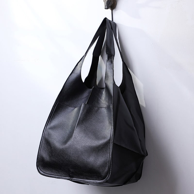Women's Leather Tote Bag with Slouchy Unstructured Design and Front Pocket for Work - Image 5