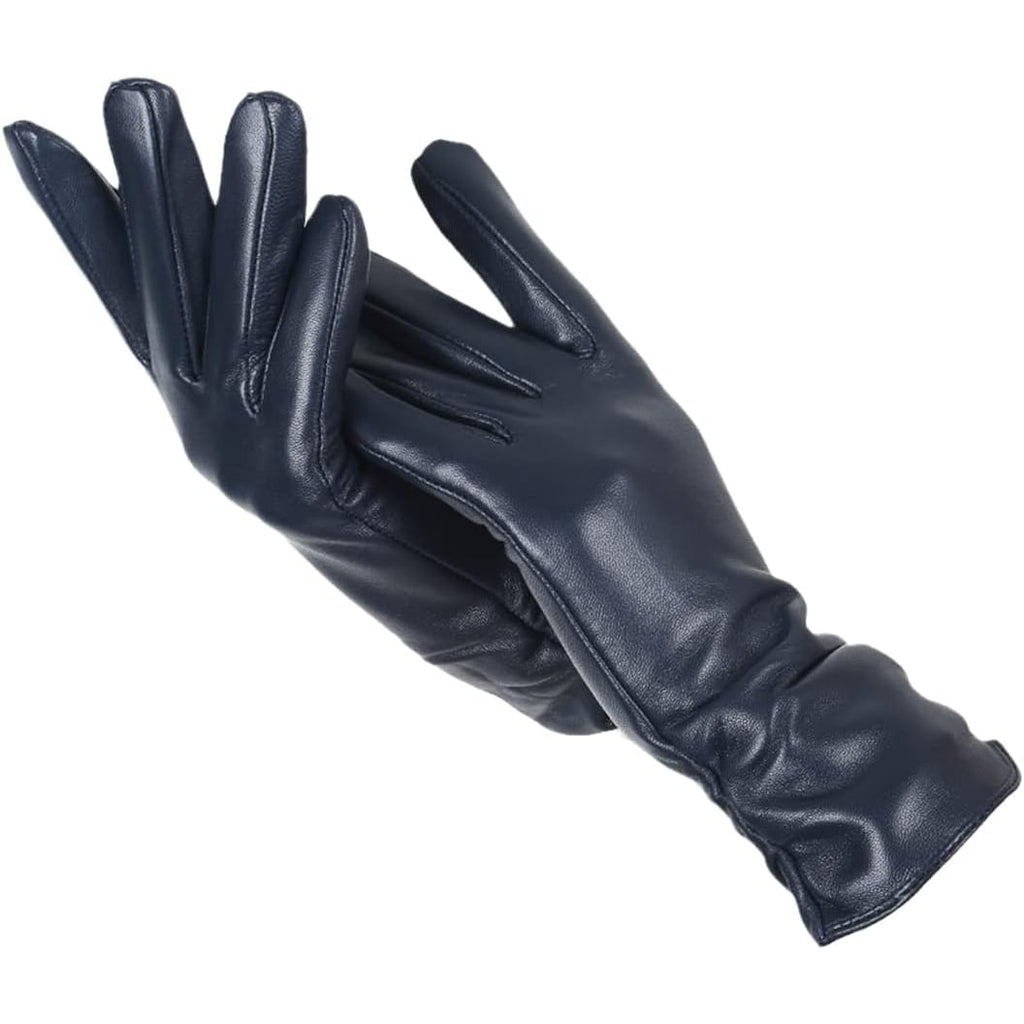 Women's Leather Winter Ski Gloves with Ruched Wrist and Wool Lining - Image 1