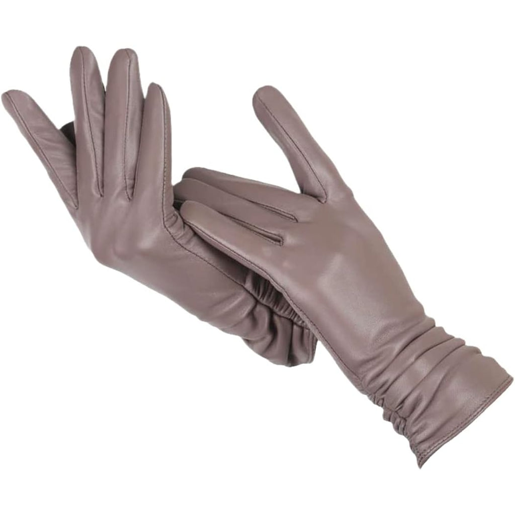 Women's Leather Winter Ski Gloves with Ruched Wrist and Wool Lining - Image 10