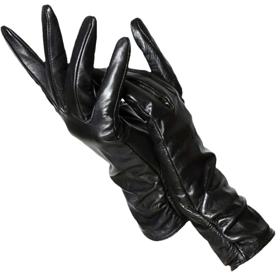 Women's Leather Winter Ski Gloves with Ruched Wrist and Wool Lining - Image 8