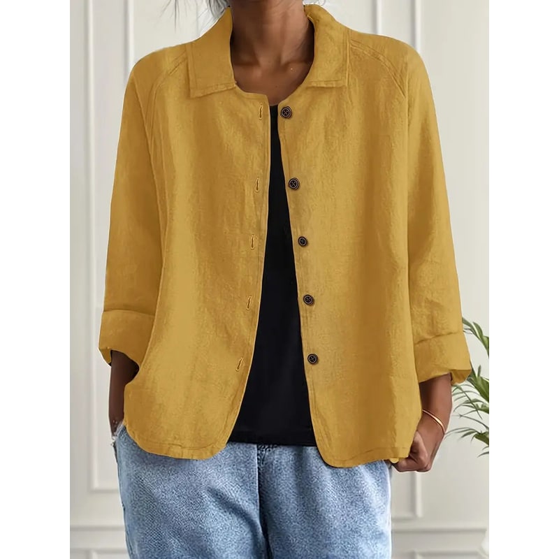Women's Linen Blend Shirt Jacket with Button Front and Three-Quarter Sleeves - Image 11