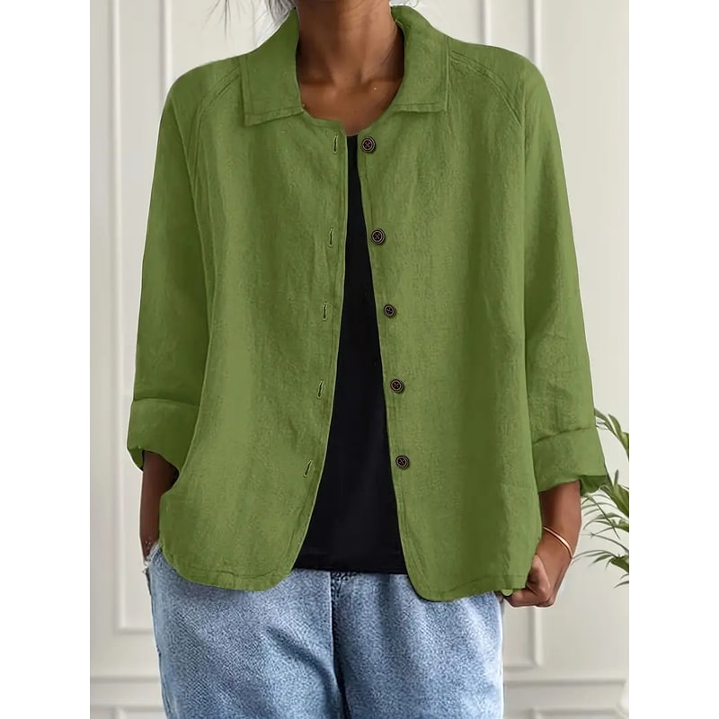 Women's Linen Blend Shirt Jacket with Button Front and Three-Quarter Sleeves - Image 13