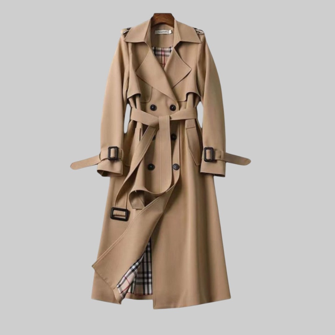 Women's Long Classic Double Breasted Trench Coat with Waist Belt - Image 1