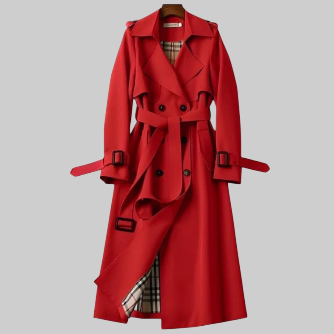 Women's Long Classic Double Breasted Trench Coat with Waist Belt - Image 2