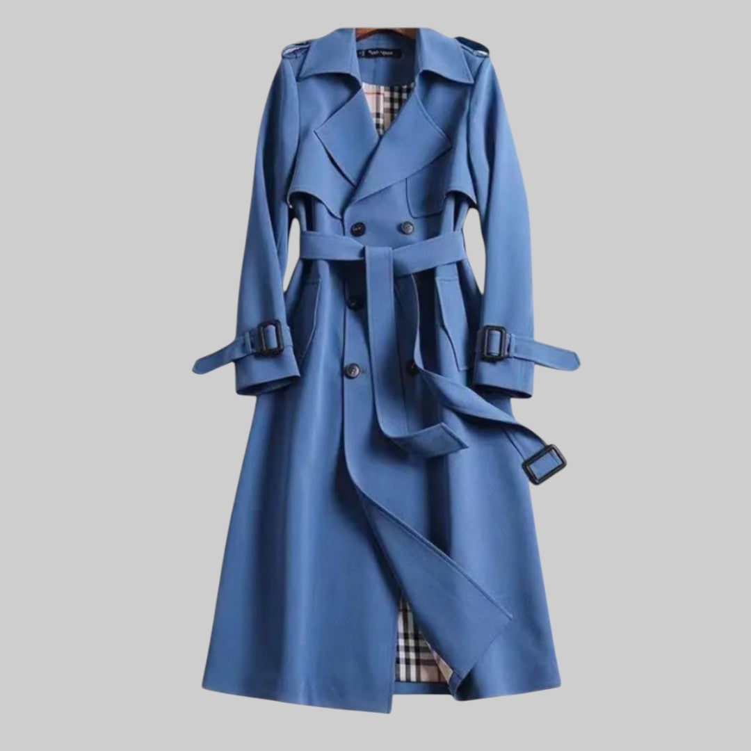 Women's Long Classic Double Breasted Trench Coat with Waist Belt - Image 3