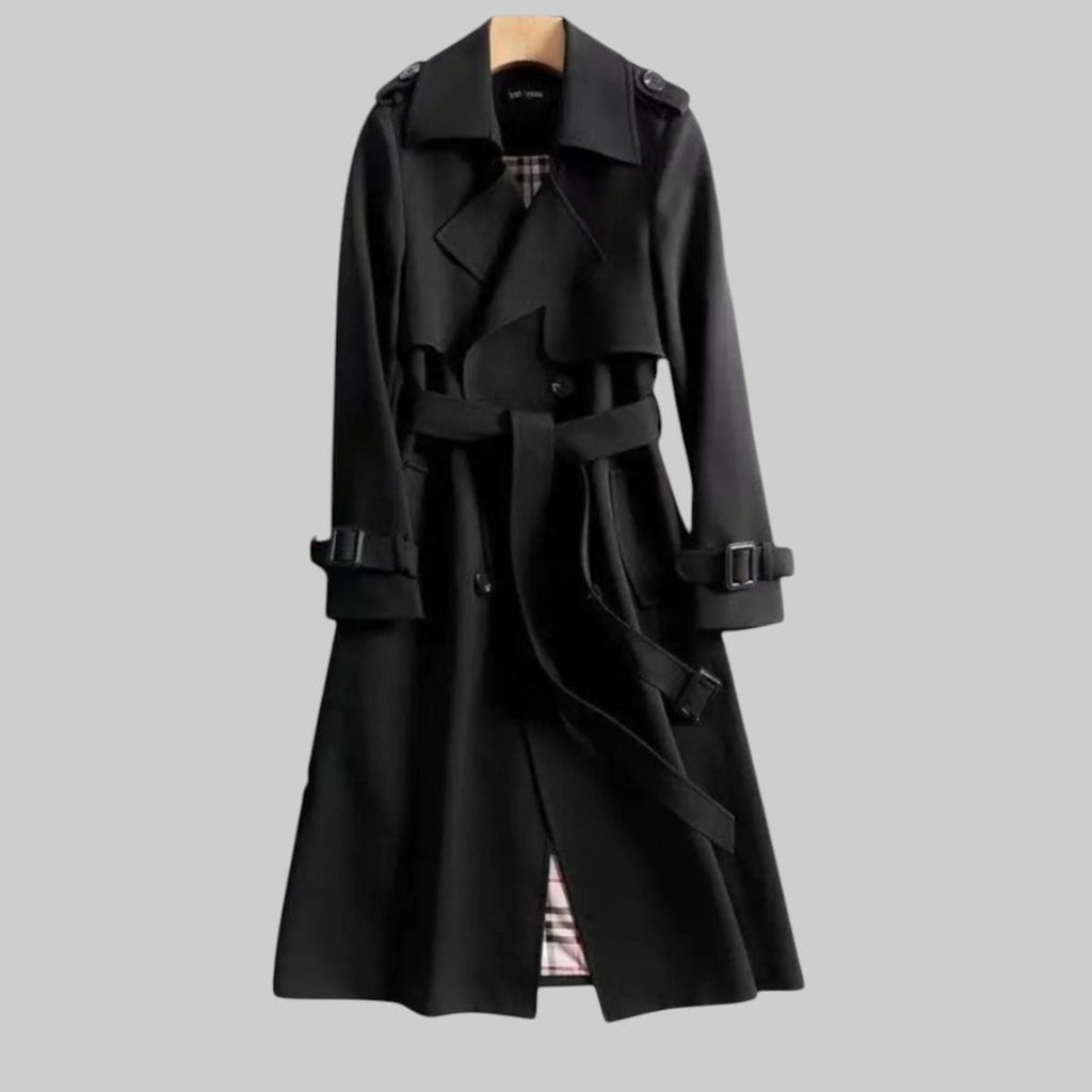 Women's Long Classic Double Breasted Trench Coat with Waist Belt - Image 4