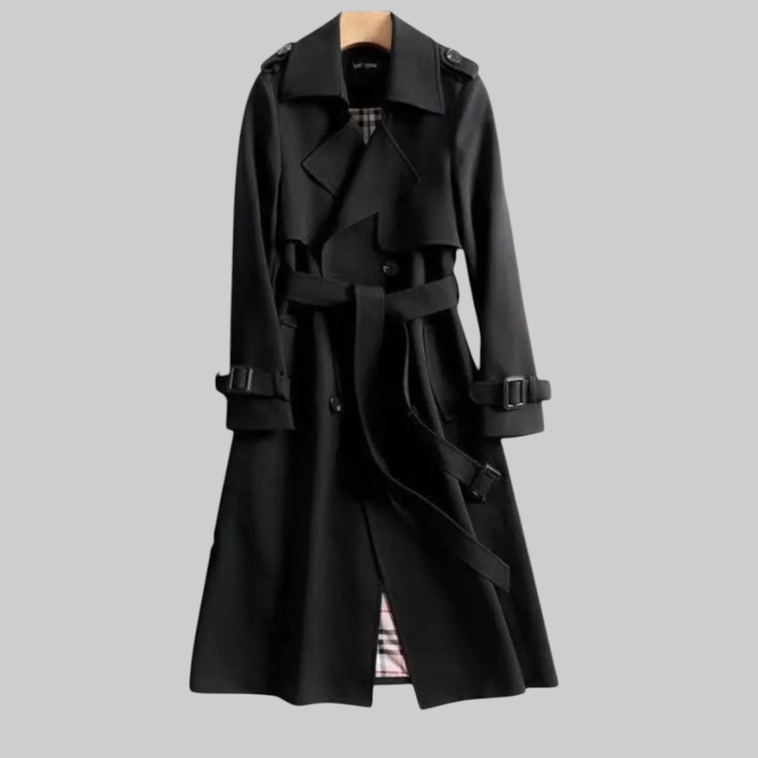Women's Long Classic Double Breasted Trench Coat with Waist Belt - Image 4