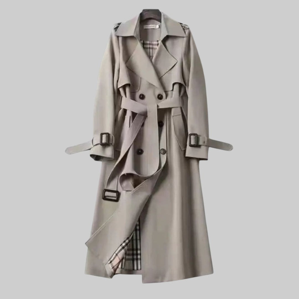 Women's Long Classic Double Breasted Trench Coat with Waist Belt - Image 5