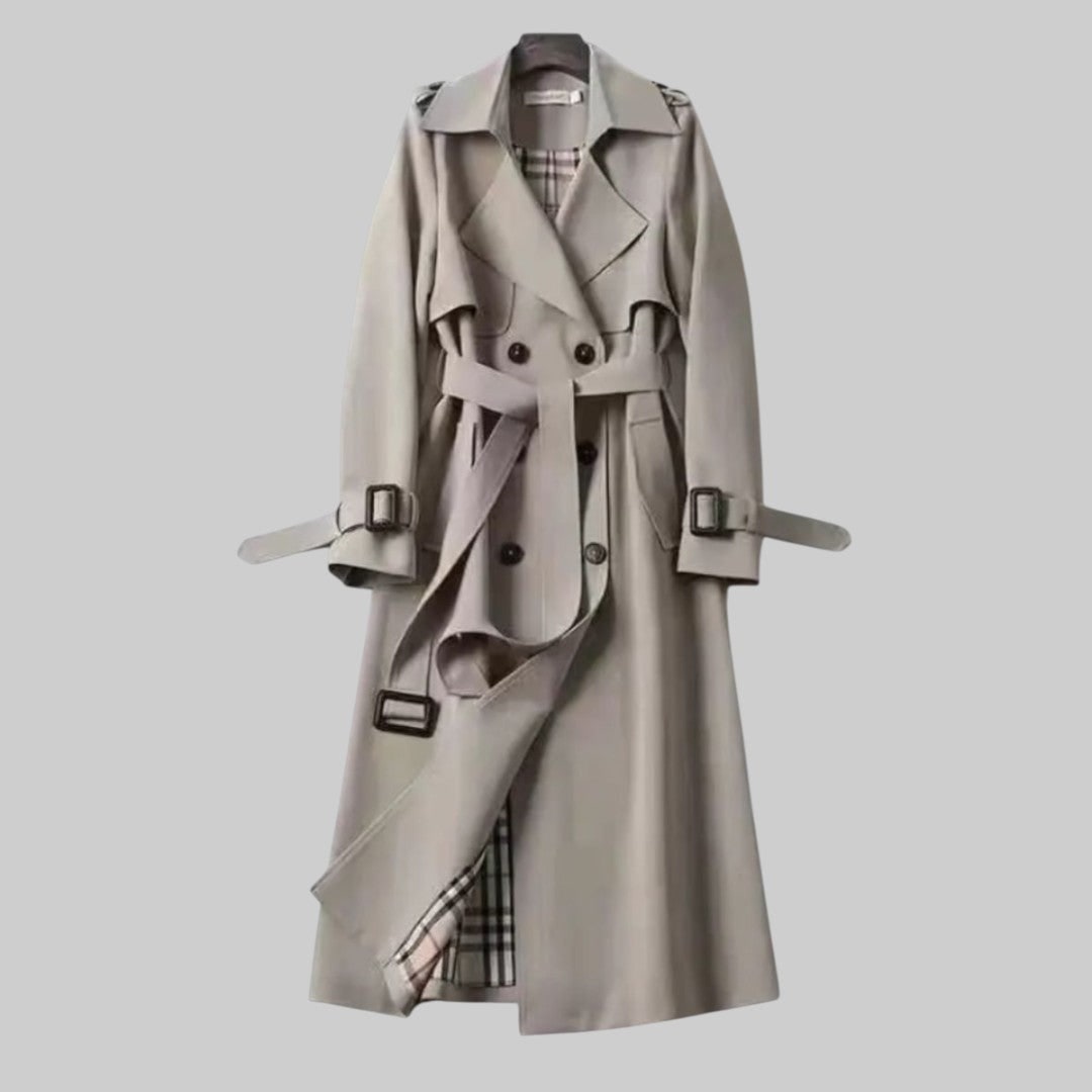 Women's Long Classic Double Breasted Trench Coat with Waist Belt - Image 5