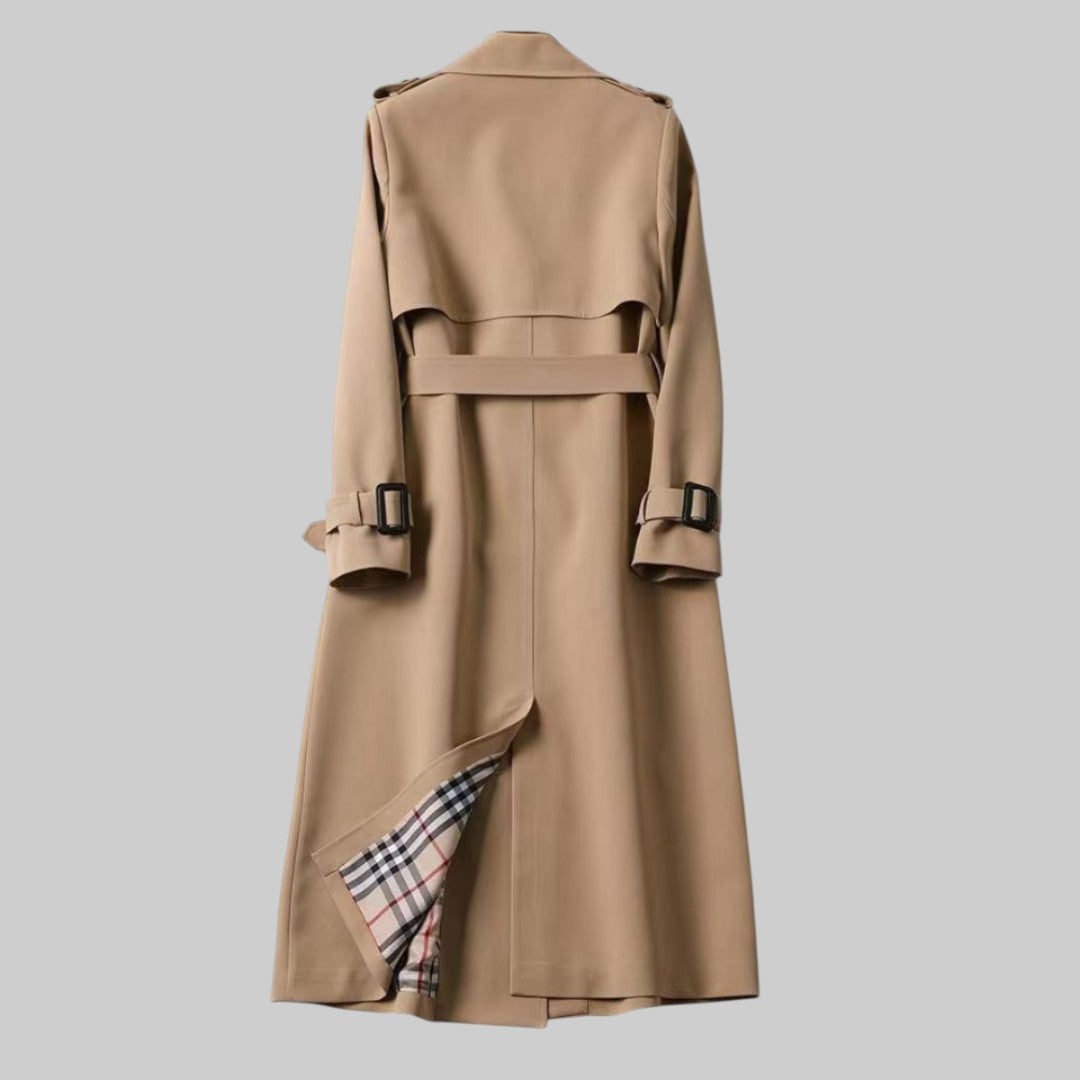 Women's Long Classic Double Breasted Trench Coat with Waist Belt - Image 6