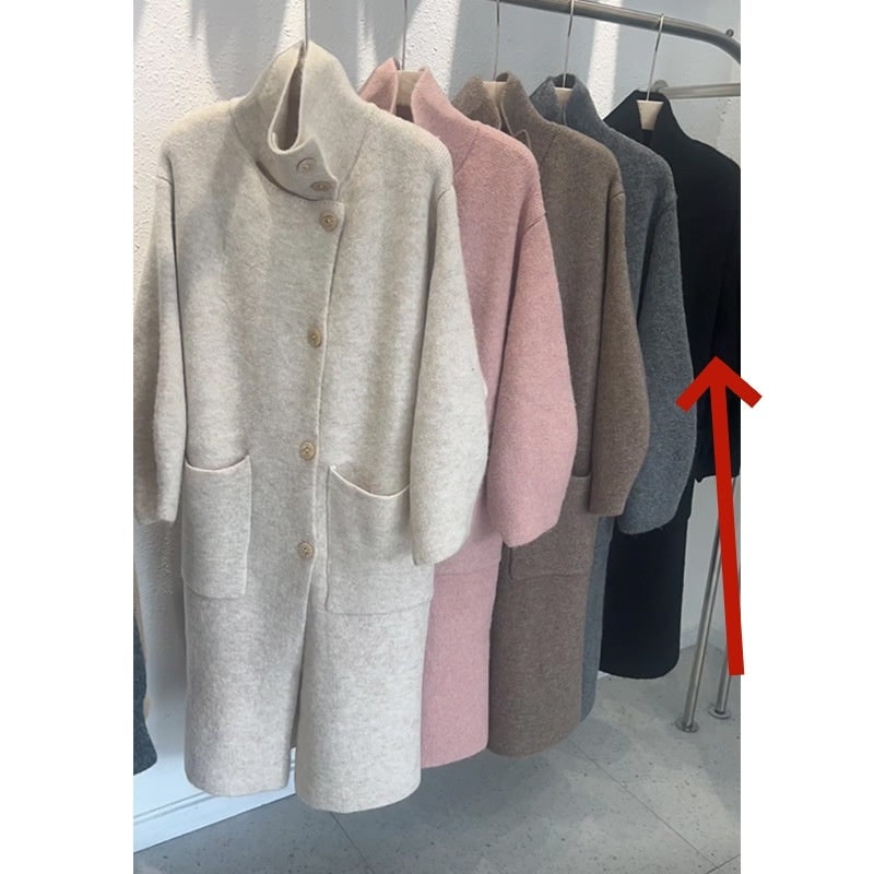 Women's Long Knit Cardigan Coat with Funnel Neck and Oversized Balloon Sleeves - Image 5