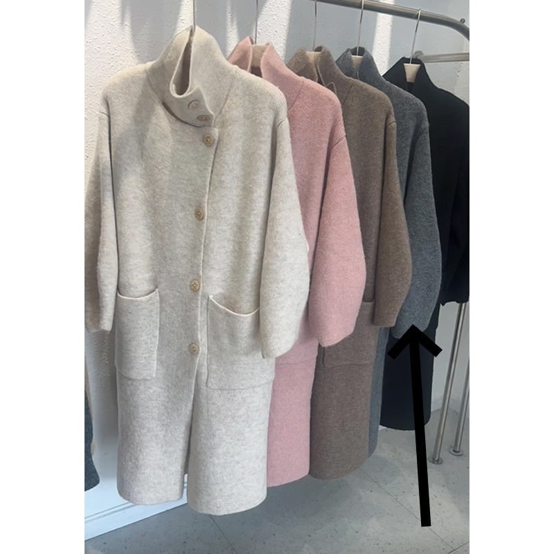 Women's Long Knit Cardigan Coat with Funnel Neck and Oversized Balloon Sleeves - Image 6