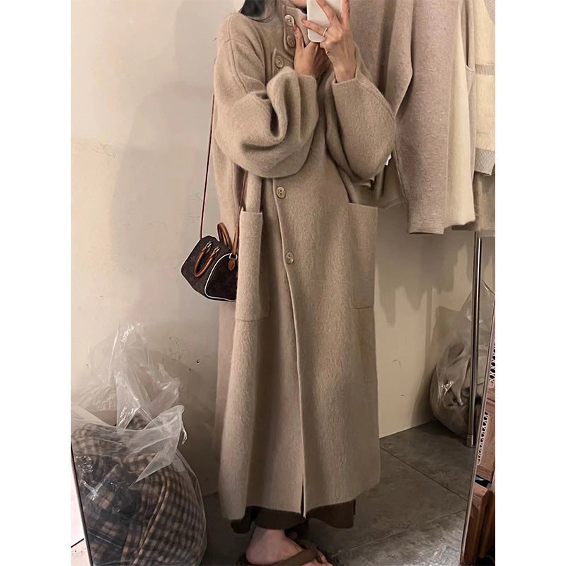 Women's Long Knit Cardigan Coat with Funnel Neck and Oversized Balloon Sleeves - Image 7