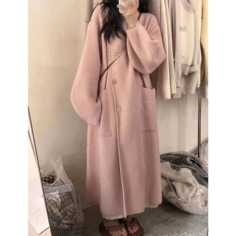 Women's Long Knit Cardigan Coat with Funnel Neck and Oversized Balloon Sleeves - Image 8