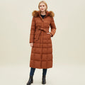 Women's Long Puffer Coat with Faux Fur Hood and Belted Waist - Image 1