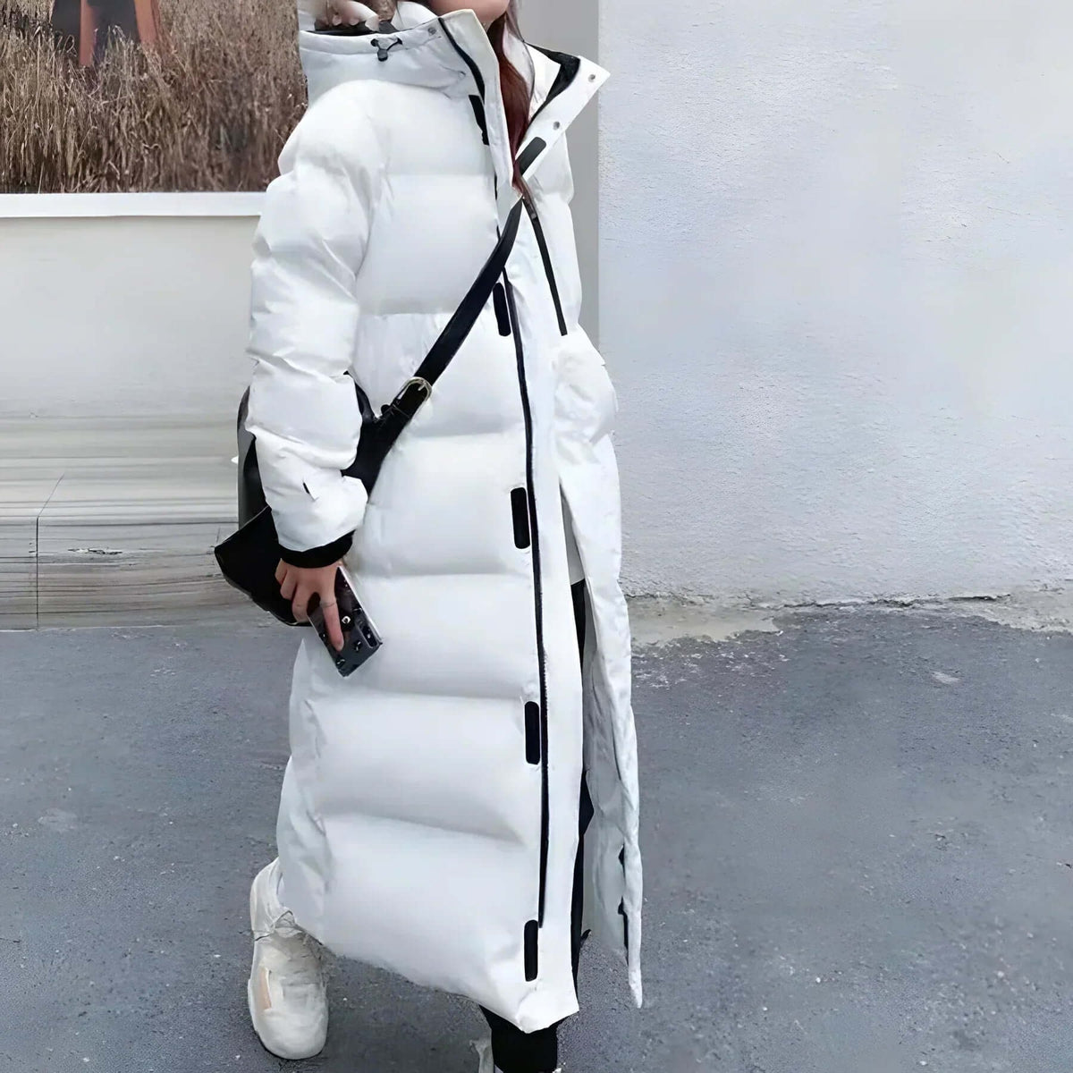 Women's Long Puffer Coat with Hood Quilted Design Full Length Insulated - Image 3