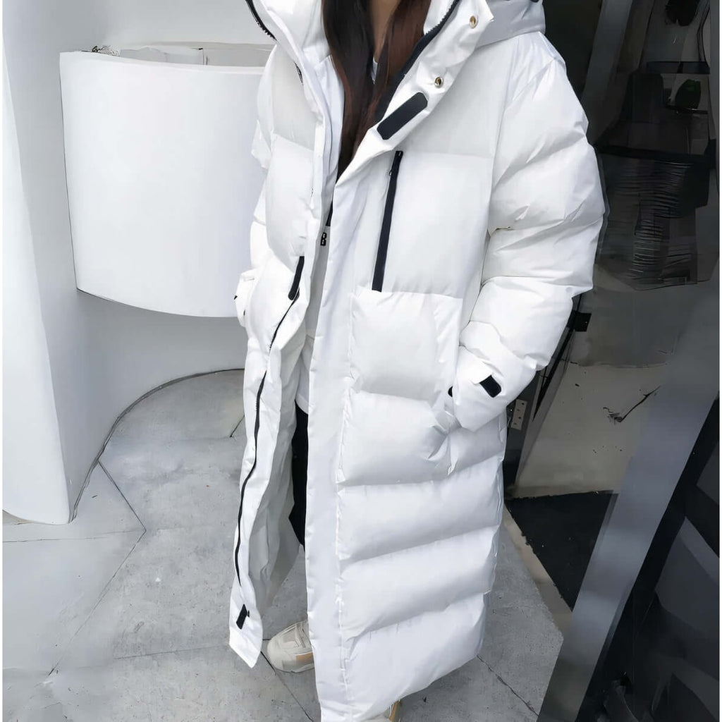 Women's Long Puffer Coat with Hood Quilted Design Full Length Insulated - Image 4