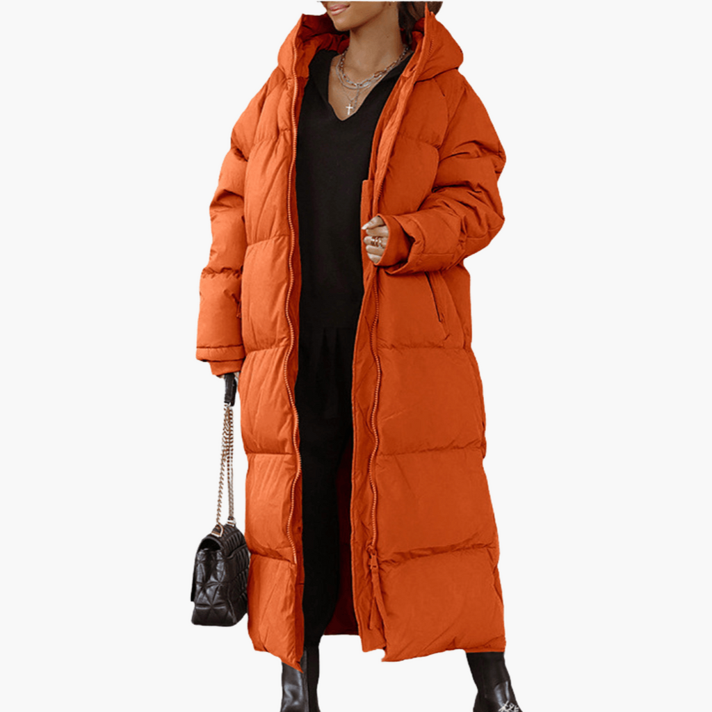 Women's Long Puffer Coat with Quilted Design and Integrated Hood - Image 4