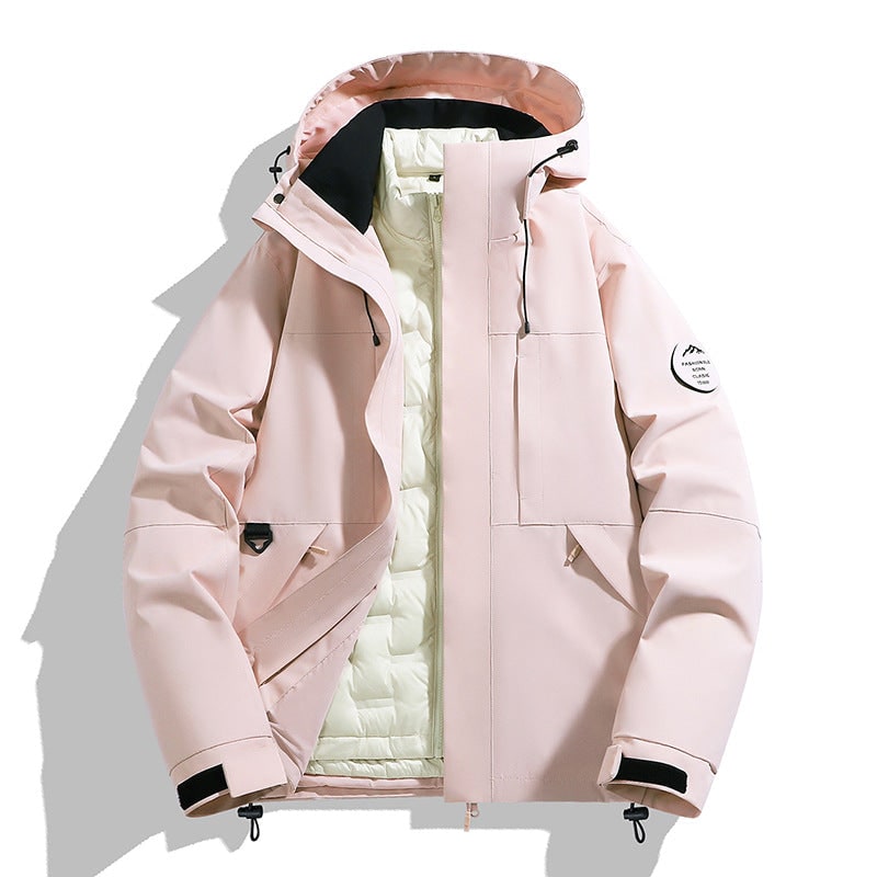 Women's Long Puffer Quilted Waterproof Hooded Jacket with 3-In-1 Design - Image 1