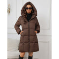 Women's Long Puffer Winter Coat with Quilted Hood and Two-Way Zipper - Image 1