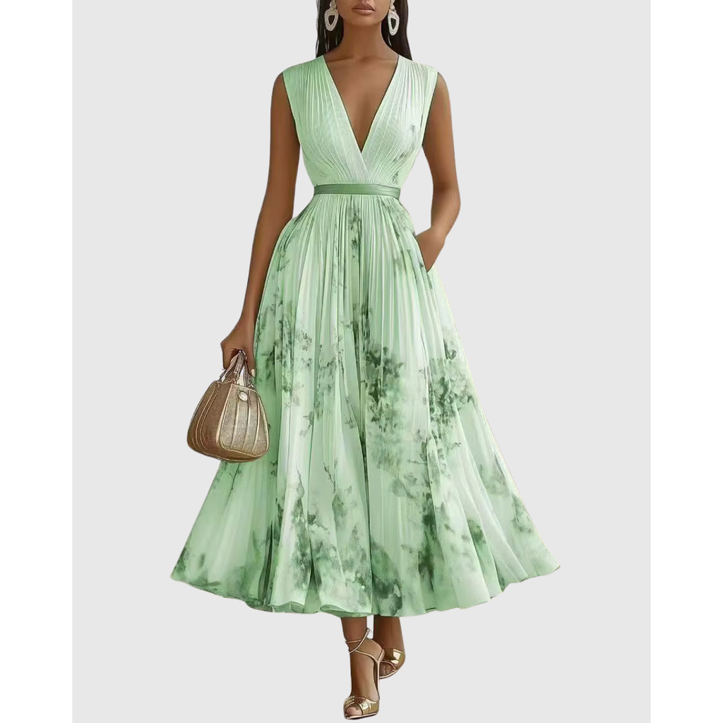Women's Long Sleeve Floral Pleated Maxi Dress | Deep V-Neck - Image 14