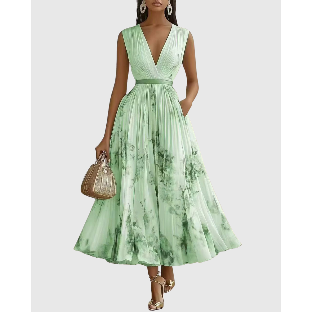 Women's Long Sleeve Floral Pleated Maxi Dress | Deep V-Neck - Image 14