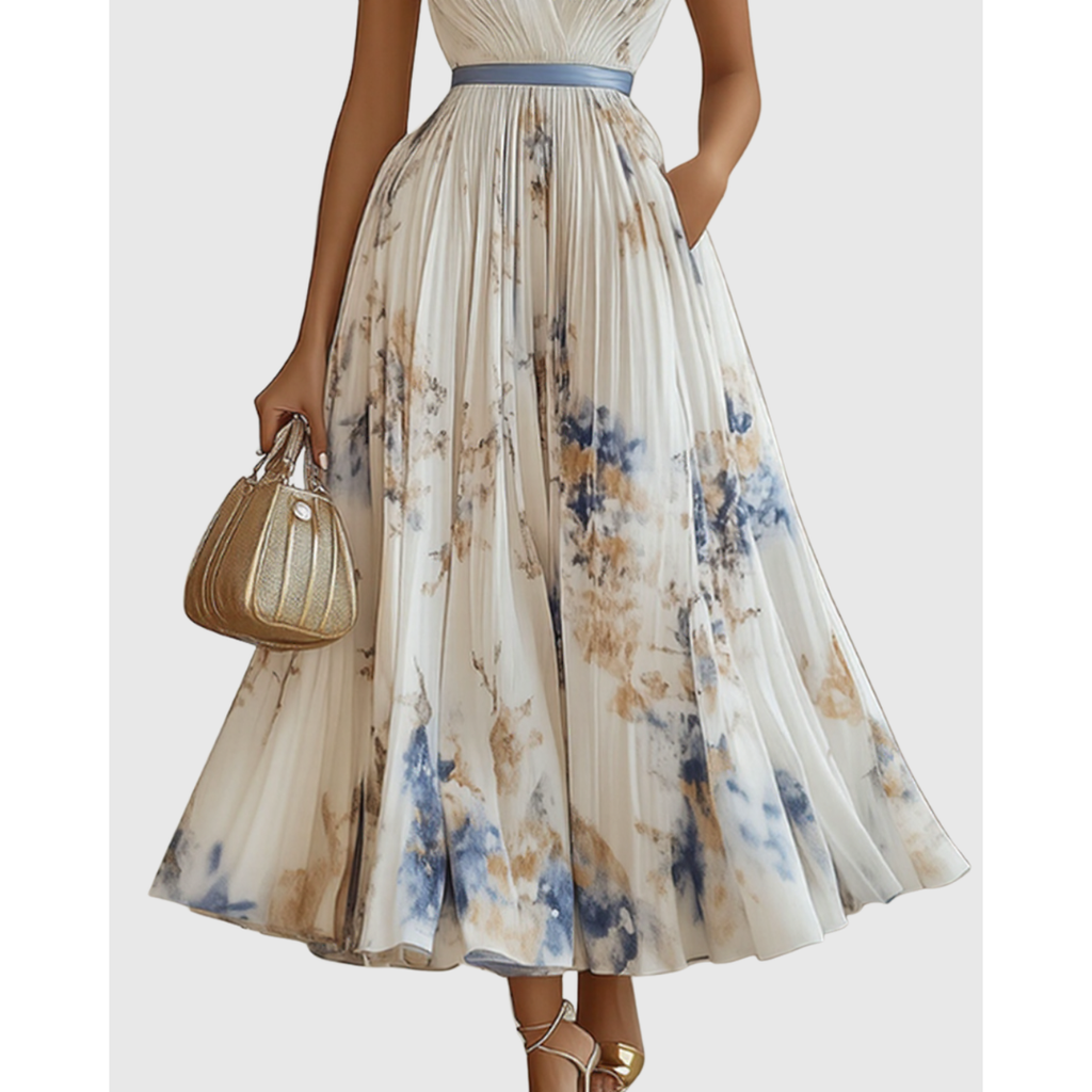 Women's Long Sleeve Floral Pleated Maxi Dress | Deep V-Neck - Image 3