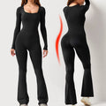 Women's Long Sleeves Square Neck Jumpsuit Flared Leg | Removable Hip Pads - Image 9